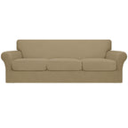 Easy-Going 4 Pieces Oversized Stretch Soft Couch Cover For Dogs - Washable Sofa Slipcover For 3 Separate Cushion Couch - Elastic Furniture Protector For Pets, Kids Tan