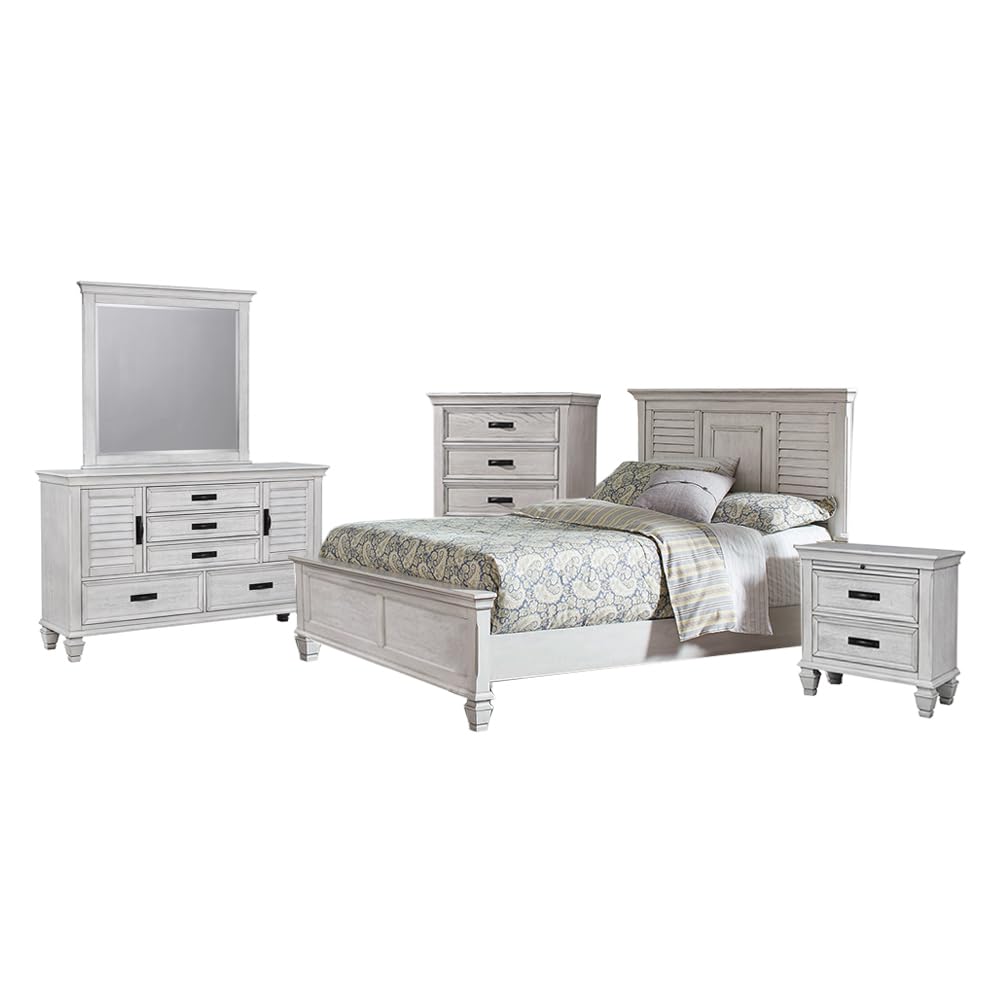 Coaster Franco Eastern King Bed 5-Piece Set, Distressed White
