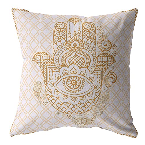 HomeRoots 20â€ Gold White Hamsa Boho Suede Throw Pillow