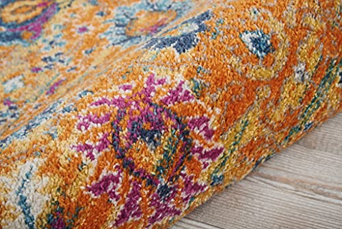 HomeRoots 100% Polypropylene 2â?? x 6â?? Sun Gold and Navy Distressed Runner Rug