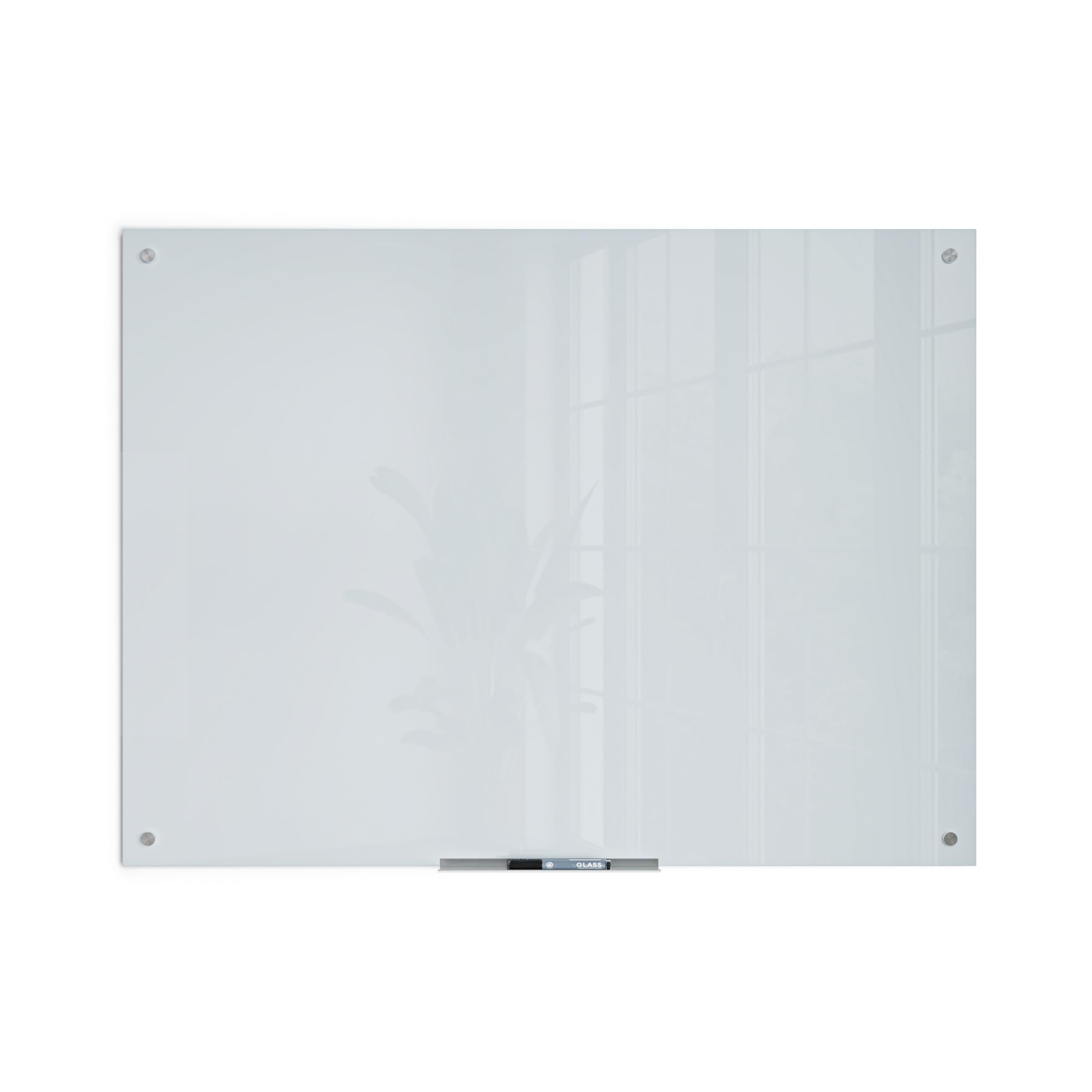 U Brands Glass Dry Erase Board, 47'X35', White Frosted Surface With Silver Grommets, Frameless, Includes Marker