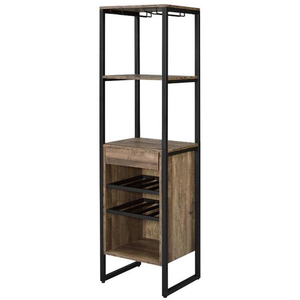 Acme Narik Metal 1-Drawer Wine Rack With 5 Shelves In Weathered Oak