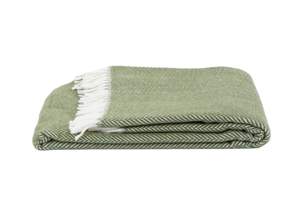 HomeRoots Olive Green Cotton/Acrylic Moss Green and White Dreamy Soft Herringbone Throw Blanket