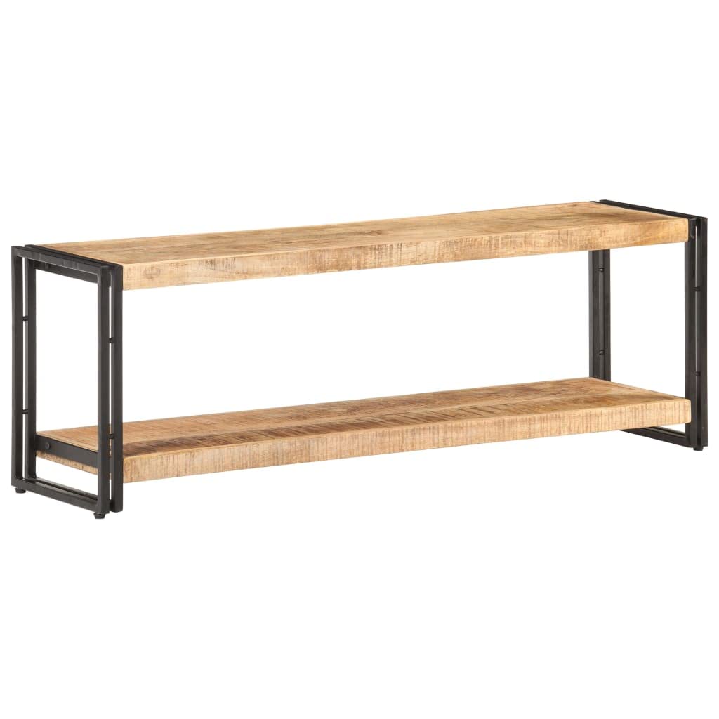 vidaXL Industrial Rough Mango Wood TV Stand - Sturdy and Unique Living Room Furniture with Storage Shelf, Black Iron Frame, Easy Assembly