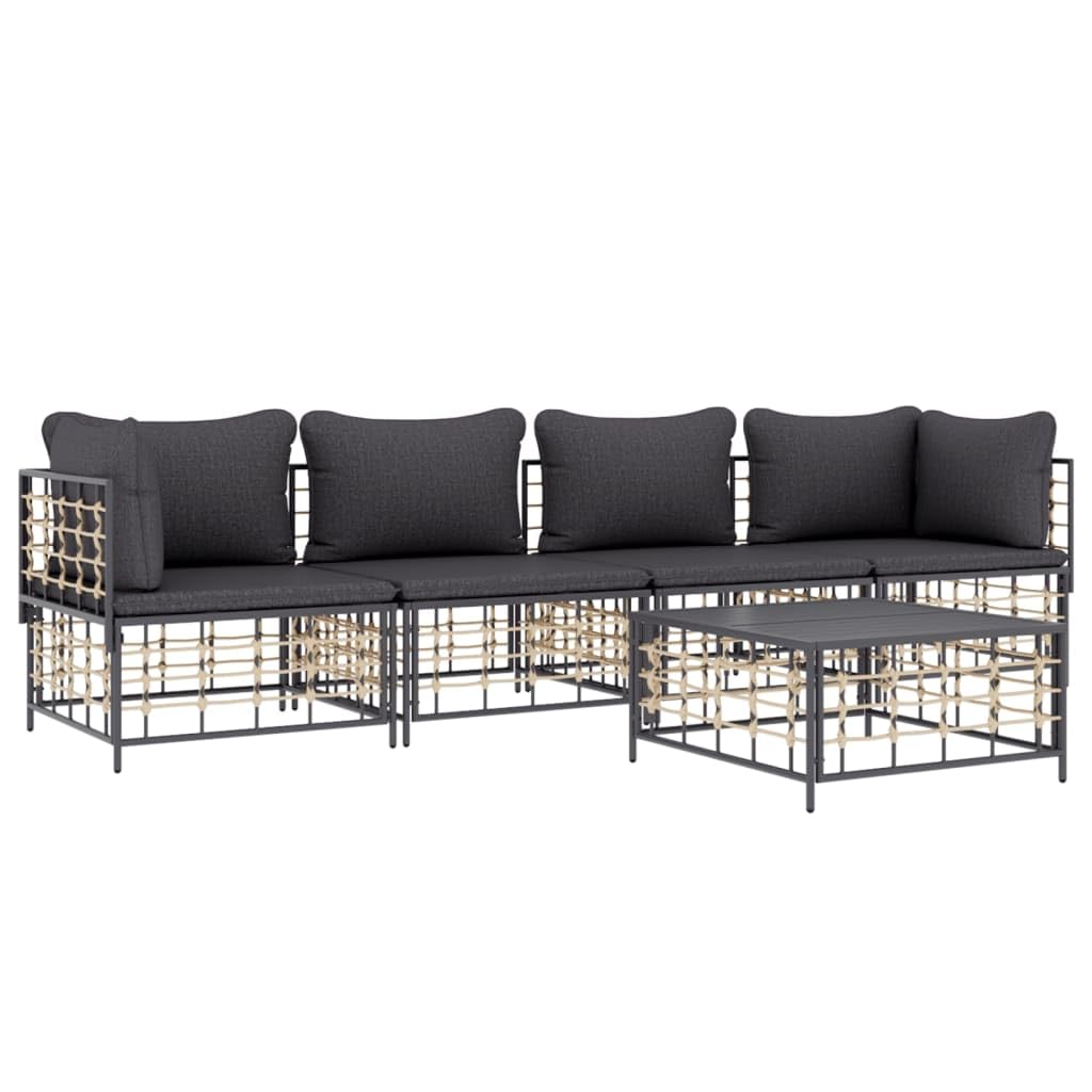 vidaXL 5-Piece Anthracite Patio Lounge Set with Poly Rattan Construction, Modular Sofas, and Dark Grey Cushions - Ideal for Garden, Outdoor, and Terrace