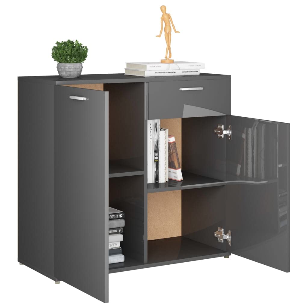 Jinxuny Sideboard High Gloss Gray 31.5&quot;x14.2&quot;x29.5&quot; Chipboard