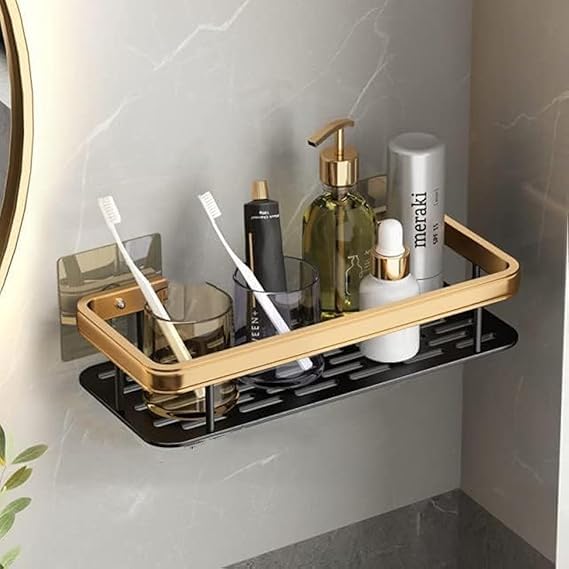 Flygon Adhesive Bathroom Shelf For Wall, Multipurpose Wall Mounted Bathroom And Kitchen Organiser Without Drill, Space Saving St