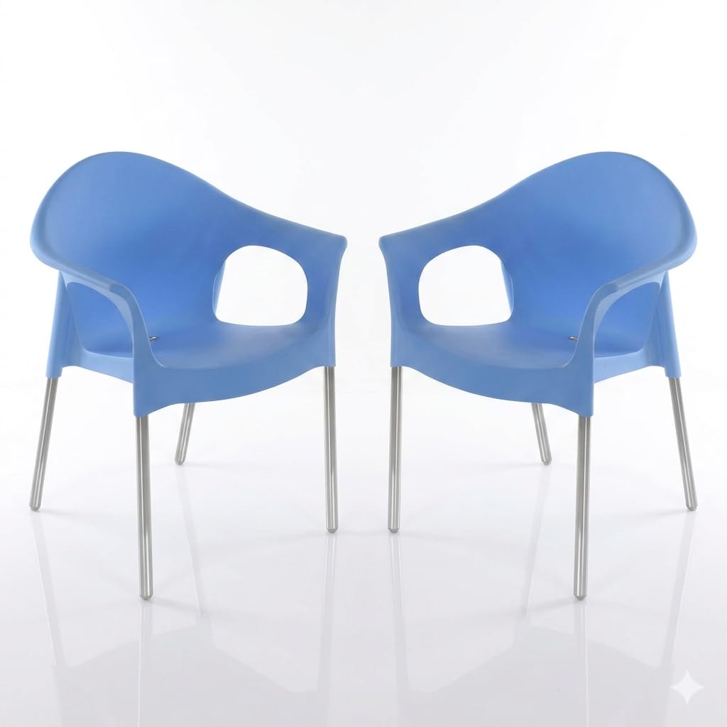 Nilkamal Plastic Chair For Cafe With Arm |Set Of 2 | 3 Year Warranty | For Home, Living Room, Outdoor | Blue Colour | Ns09Ss