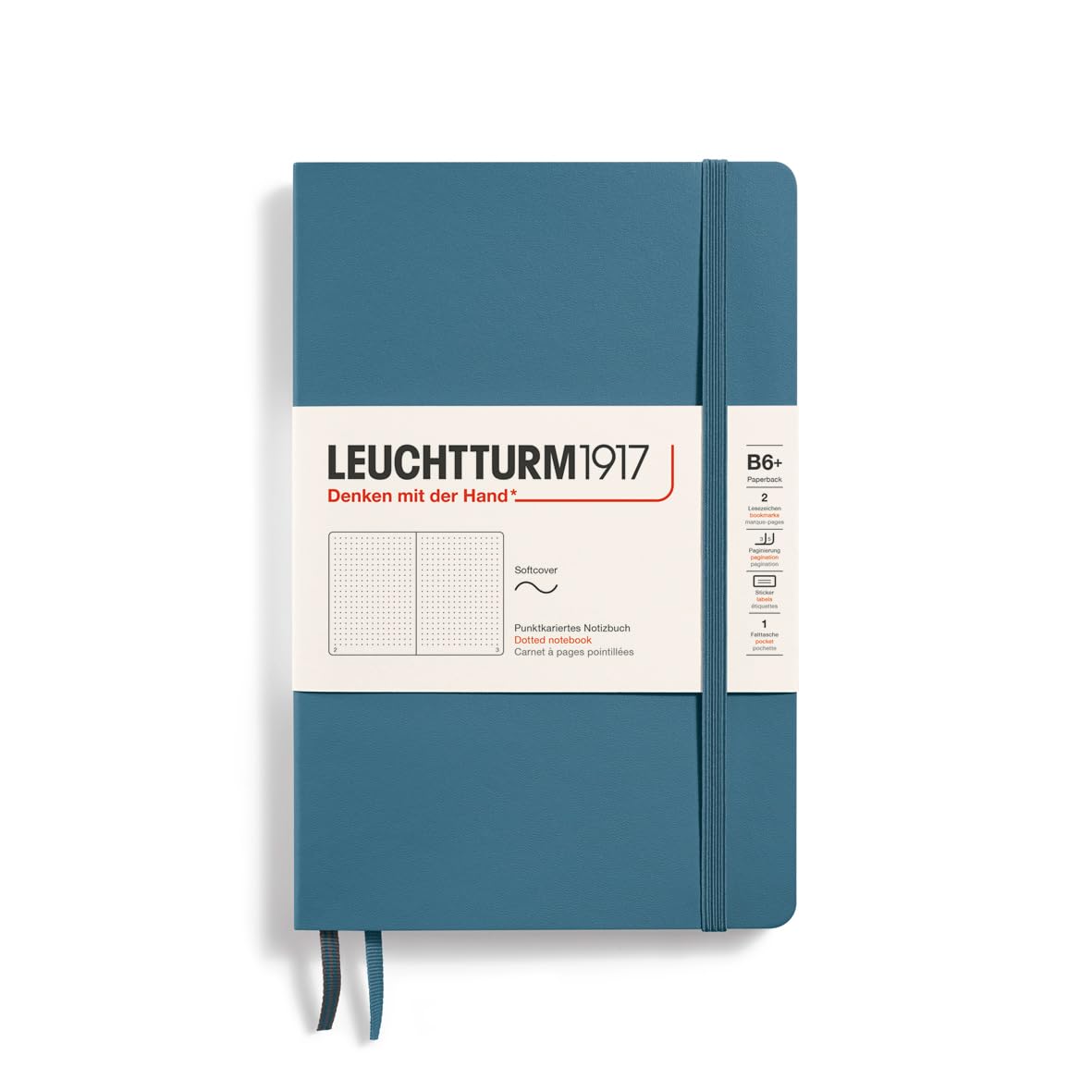 Leuchtturm1917 - Notebook Softcover Paperback B6+ - 123 Numbered Pages For Writing And Journaling (Dotted, Stone Blue)