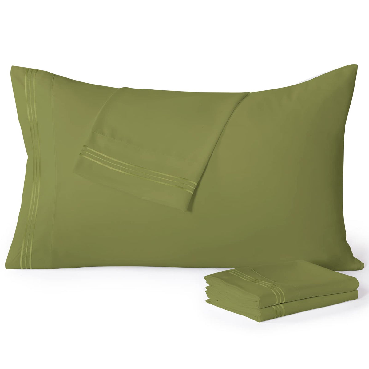 Yiyea King Size Pillow Cases Set Of 4, Ultra Soft Double Brushed Microfiber Pillowcases, Hotel Quality Embroidered Bed Pillow Co