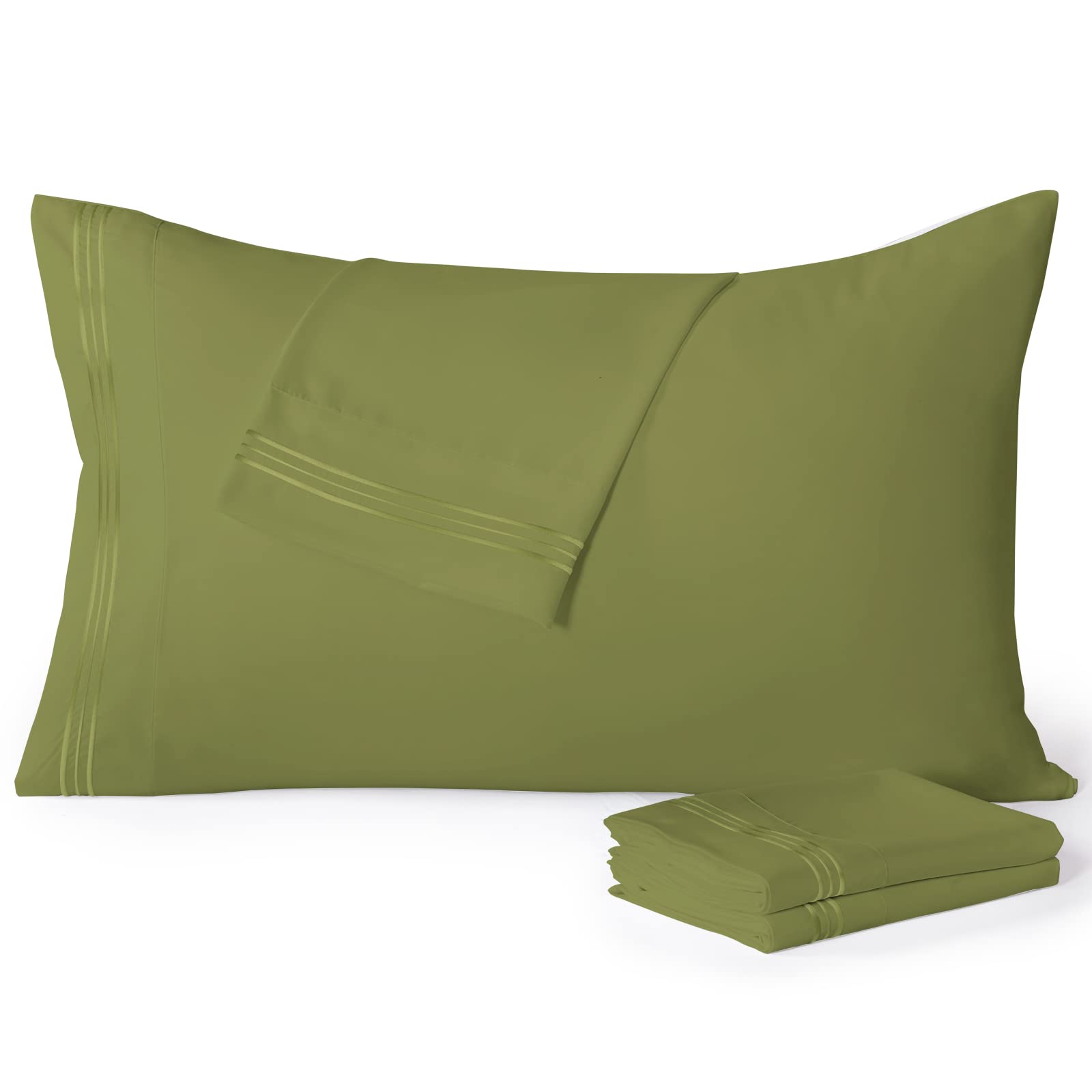 Yiyea King Size Pillow Cases Set Of 4, Ultra Soft Double Brushed Microfiber Pillowcases, Hotel Quality Embroidered Bed Pillow Co