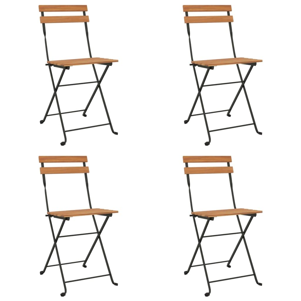 vidaXL Folding Bistro Chairs Set of 4 - Solid Teak Wood and Steel - Weather Resistant - Convenient Foldable Design for Easy Storage - Suitable for Patios, Gardens and Terraces