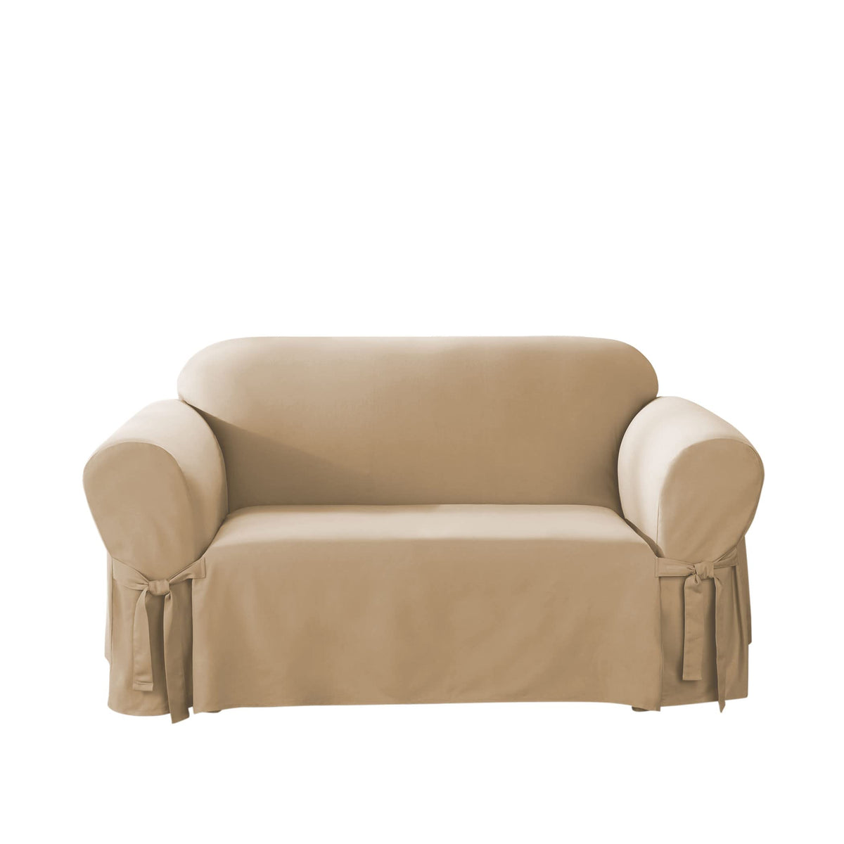 Surefit Cotton Duck Loveseat Box Cushion One Piece Slipcover, Furniture Cover, Relaxed Woven Fit, 100% Cotton, Machine Washable, Tan