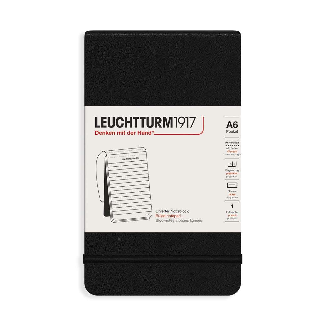 Leuchtturm1917 - Pocket Notepad A6-184 Ruled Micro-Perforated Pages, Black