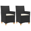 vidaXL Patio Chairs with Cushions, Set of 2 - Black Poly Rattan & Solid Acacia Wood, 23.2 x 24 x 35.4, Cream White Cushions, Ideal for Garden, Deck, Outdoor Seating - Durable, Weather-Resistant