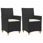 vidaXL Patio Chairs with Cushions, Set of 2 - Black Poly Rattan & Solid Acacia Wood, 23.2 x 24 x 35.4, Cream White Cushions, Ideal for Garden, Deck, Outdoor Seating - Durable, Weather-Resistant