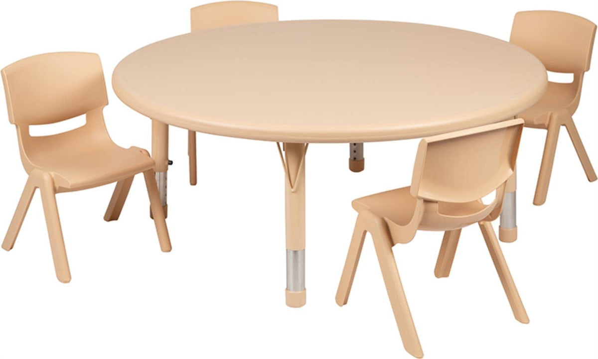 Flash Furniture Emmy 45&quot; Round Natural Plastic Height Adjustable Activity Table Set With 4 Chairs