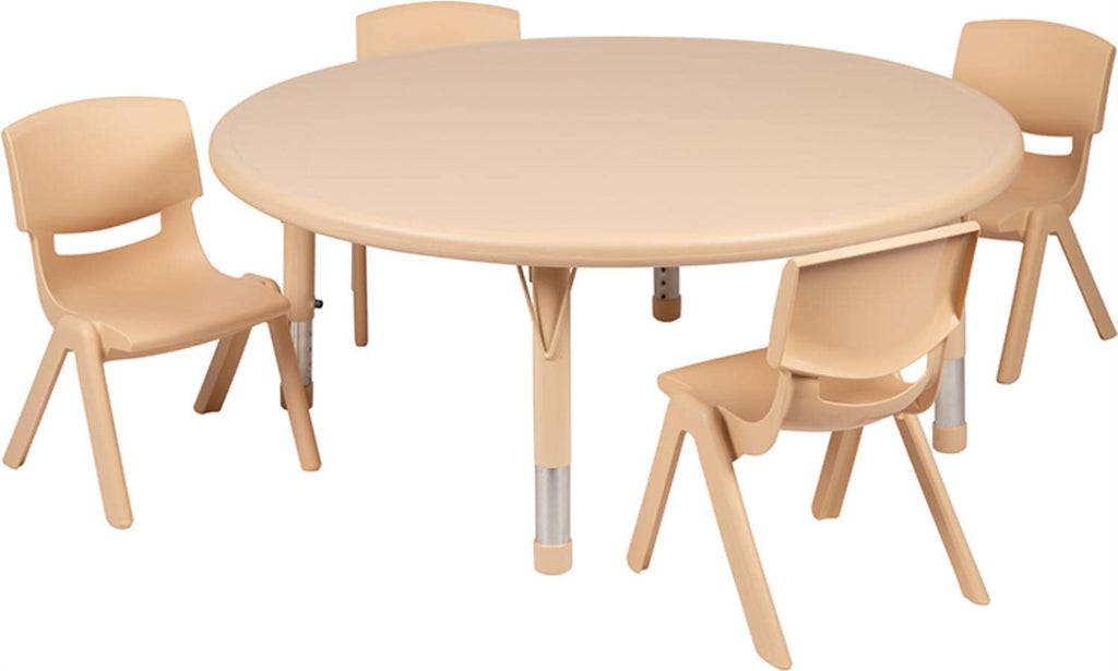Flash Furniture Emmy 45' Round Natural Plastic Height Adjustable Activity Table Set With 4 Chairs