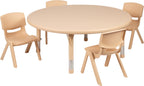 Flash Furniture Emmy 45' Round Natural Plastic Height Adjustable Activity Table Set With 4 Chairs