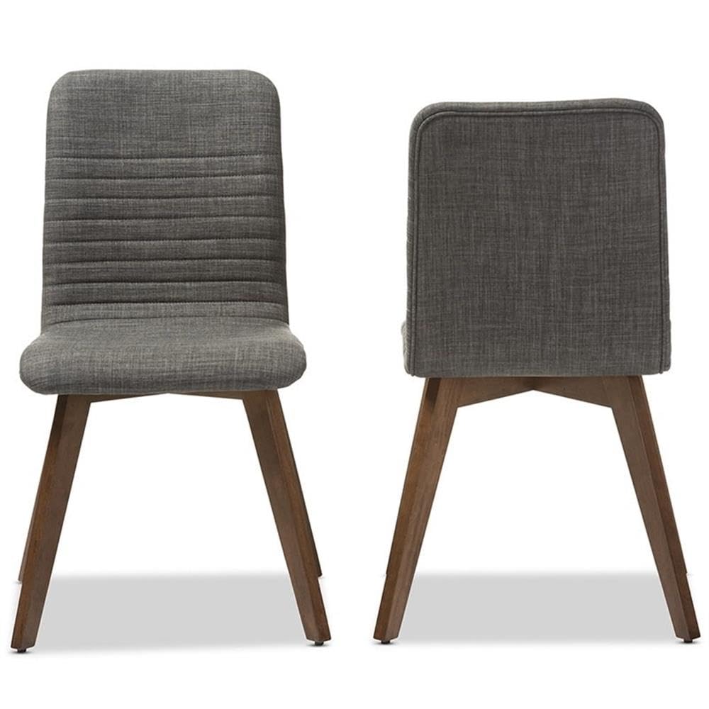 Baxton Studio 2 Piece Sugar Scandinavian Style Fabric Upholstered Walnut Dining Chair Set, Dark Gray