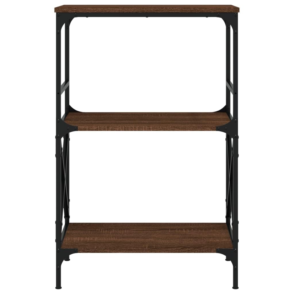 vidaXL 3-Tier Bookcase - Brown Oak and Metal Frame - Engineered Wood Construction - Freestanding Design with Adjustable Feet for Stability, 837616