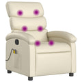 vidaXL Massage Recliner Chair for Adults, Single Theater Seating with Vibration Massage & Manually Adjustable Backrest/Footrest, Modern Reclining Sofa for Living Room, Cream Leather