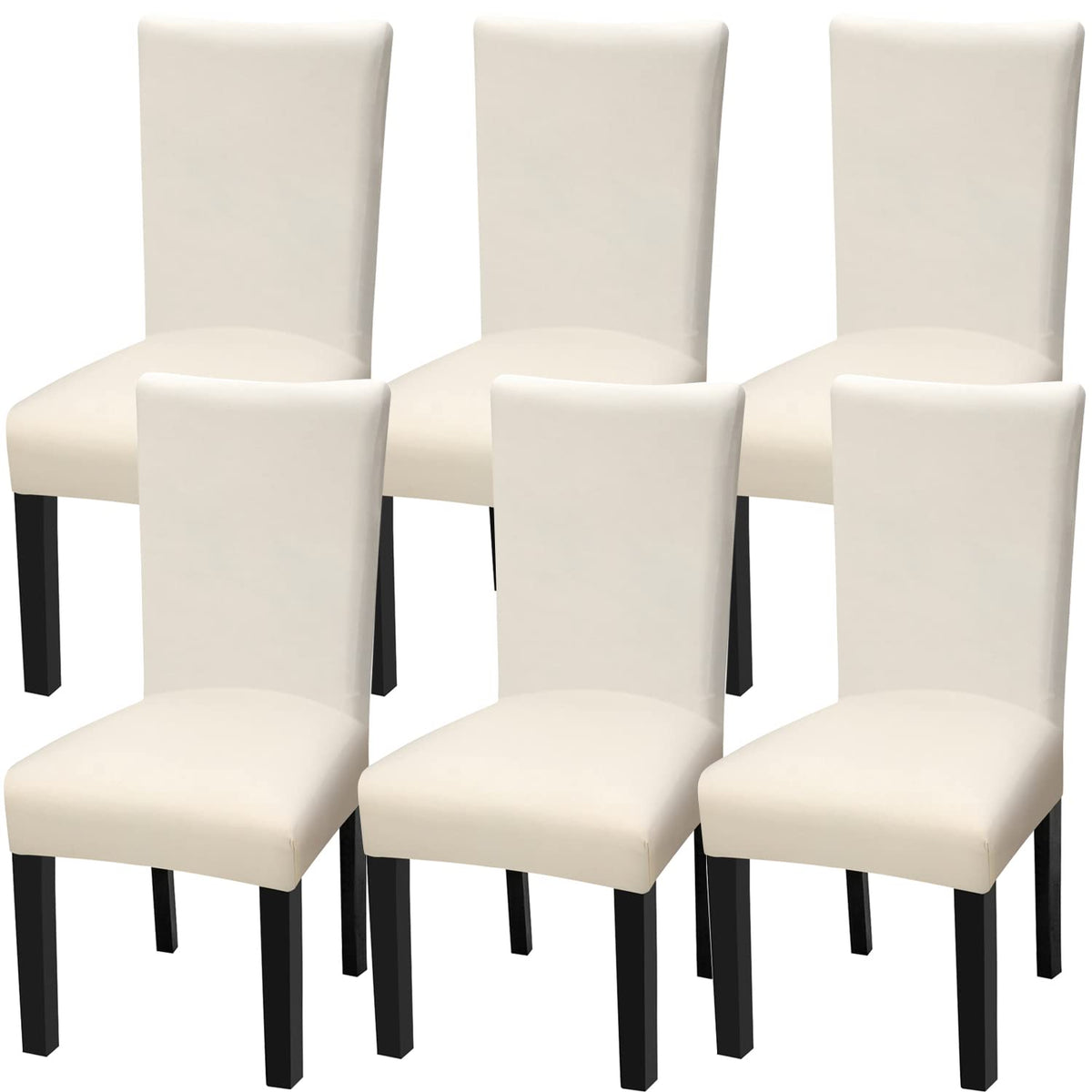 Yisun Stretch Dining Chair Covers, Removable Washable Anti-Dust Dining Chair Protector Cover Seat Slipcovers For Home, Kitchen, Hotel, Dining Room, Restaurant, Party (Beige Light, 6 Pcs)