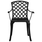 vidaXL Sturdy Patio Chairs Set of 2, Cast Aluminum, Black, Outdoor Dining Chairs with High Backrest, Hollow Design, Weather-Resistant, Ergonomic Armrests