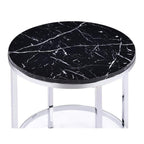 Acme Virlana Round Faux Marble Top End Table With Metal Base In Black And Chrome