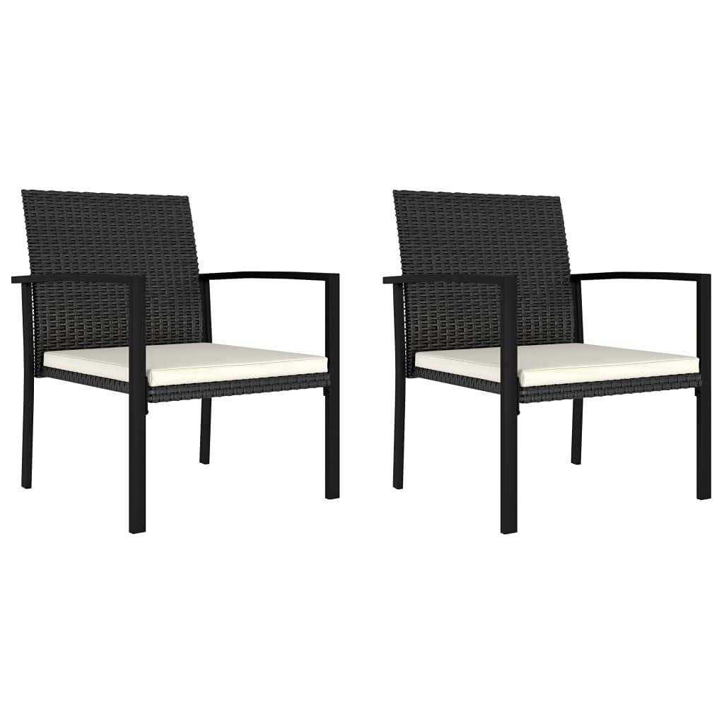 vidaXL Modern Patio Dining Chairs - Set of 2, Outdoor Use Poly Rattan Design in Black with Cream Cushions, Weather-Resistant and