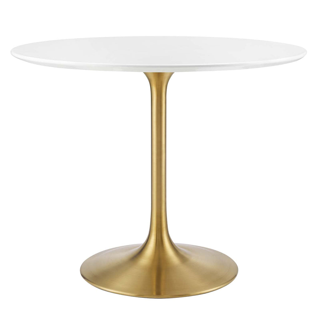 Modway Lippa 36" Mid-Century Modern Dining Table With Round Top In Gold White