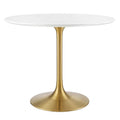 Modway Lippa 36" Mid-Century Modern Dining Table With Round Top In Gold White