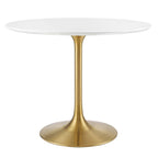 Modway Lippa 36" Mid-Century Modern Dining Table With Round Top In Gold White
