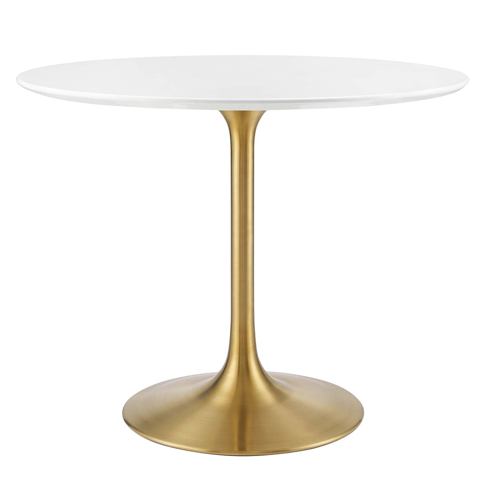 Modway Lippa 36" Mid-Century Modern Dining Table With Round Top In Gold White