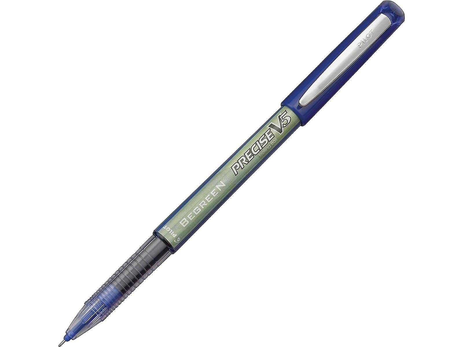 Pilot, Precise V5 Begreen, Capped Liquid Ink Rolling Ball Pens, Extra Fine Point 0.5 Mm, Blue, Pack Of 12