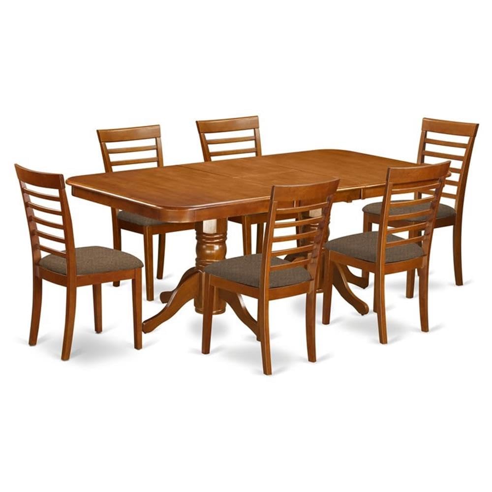 East West Furniture NAML7-SBR-C 7 Piece Dining Room Furniture Set Consist of a Rectangle Kitchen Table with Butterfly Leaf and 6 Linen Fabric Upholstered Chairs, 40x78 Inch, Saddle Brown