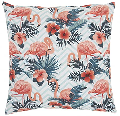 HomeRoots Multicolor 100% Cotton Pink Flamingo Chevron Throw Pillow