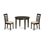 East West Furniture BOCA3-CAP-C 3 Piece Dining Room Table Set Contains a Round Wooden Table and 2 Linen Fabric Kitchen Dining Chairs, 42x42 Inch, Cappuccino