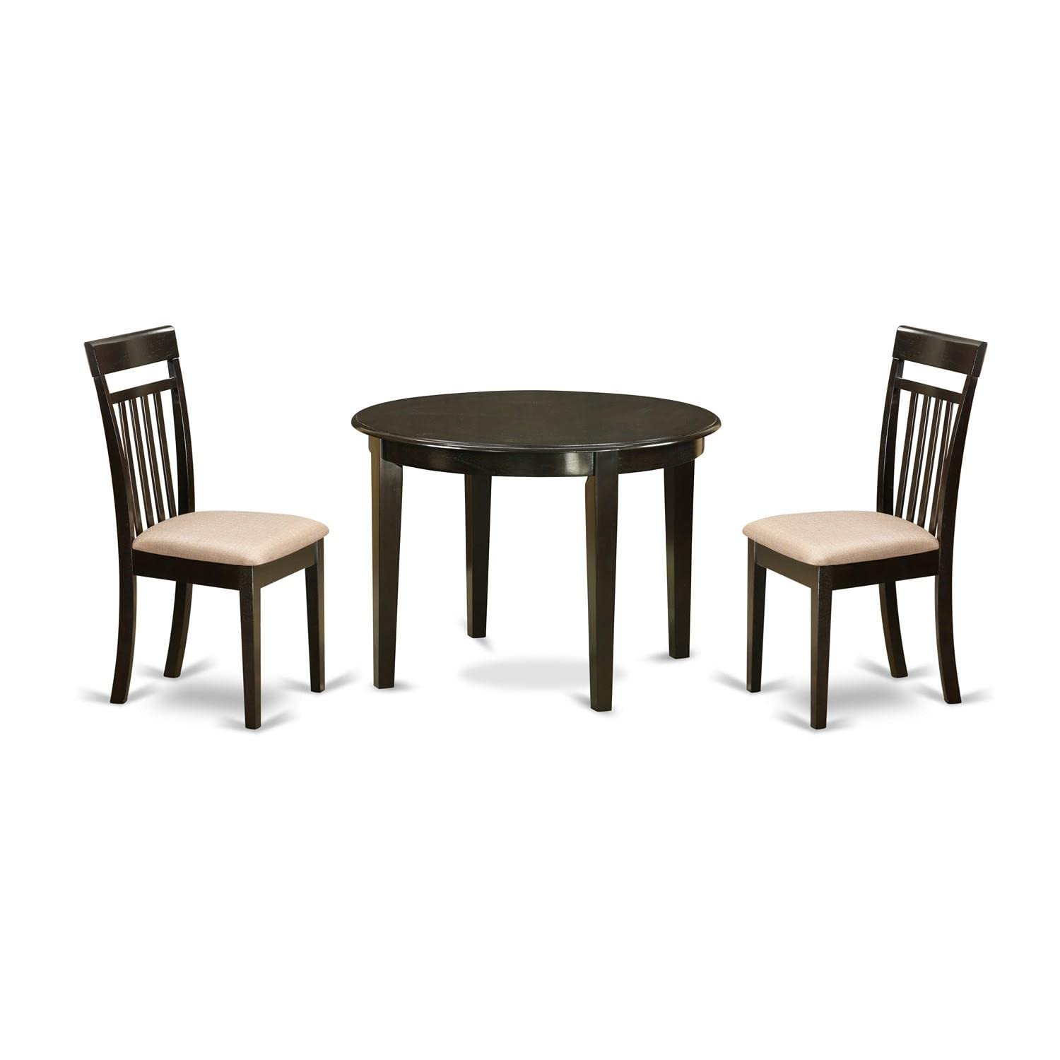 East West Furniture BOCA3-CAP-C 3 Piece Dining Room Table Set Contains a Round Wooden Table and 2 Linen Fabric Kitchen Dining Chairs, 42x42 Inch, Cappuccino