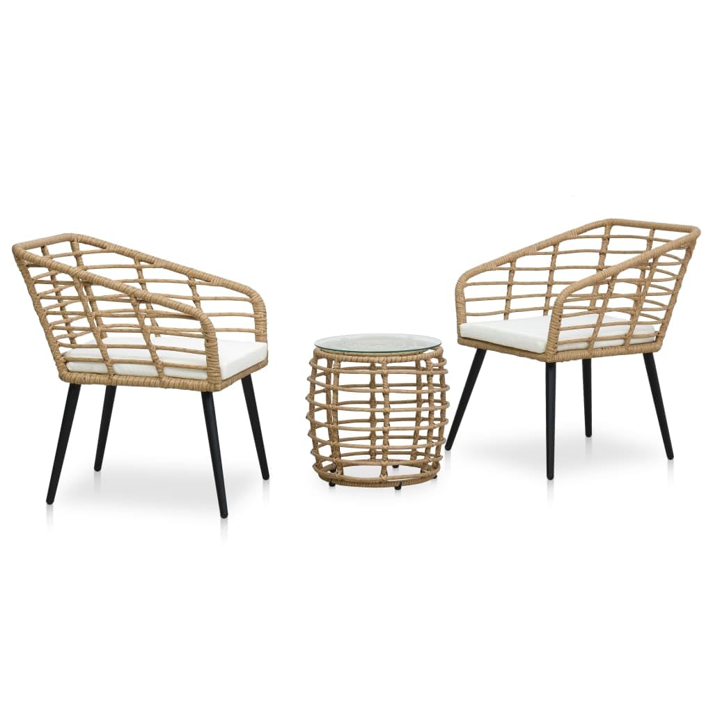 vidaXL 3 Piece Bistro Set - Rustic Outdoor Dining Set with 2 Chairs and Coffee Table, Poly Rattan and Sturdy Steel Frame in Oak 