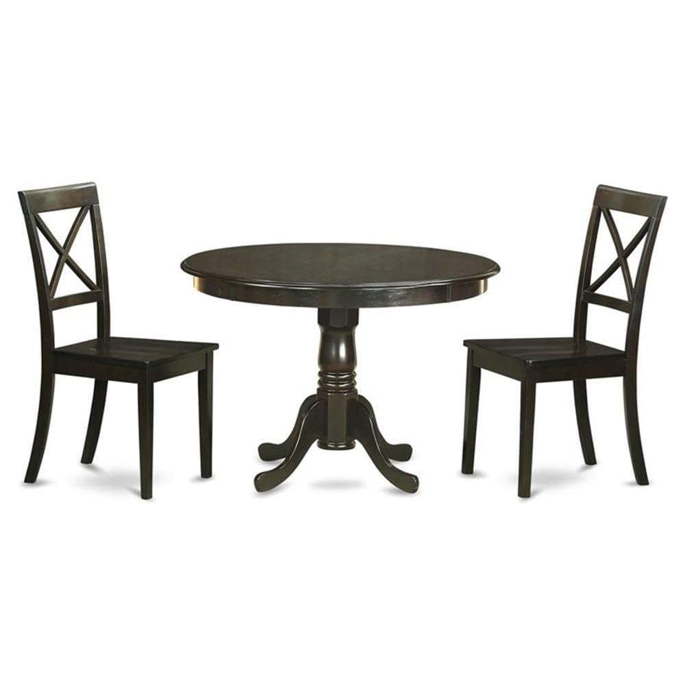 East West Furniture HLBO3-CAP-W 3 Piece Modern Dining Table Set Contains a Round Wooden Table with Pedestal and 2 Kitchen Dining Chairs, 42x42 Inch, Cappuccino