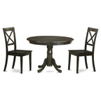 East West Furniture HLBO3-CAP-W 3 Piece Modern Dining Table Set Contains a Round Wooden Table with Pedestal and 2 Kitchen Dining Chairs, 42x42 Inch, Cappuccino