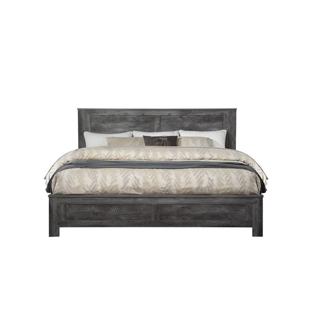 Acme Vidalia Composite Wood Frame Queen Size Panel Bed in Rustic Gray Oak