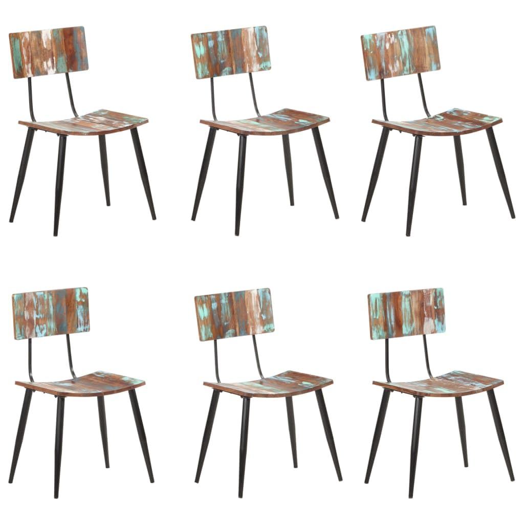 vidaXL Multicolor Solid Reclaimed Wood Dining Chairs - Set of 6, Handmade Iron Frame Wooden Kitchen Dinner Seats