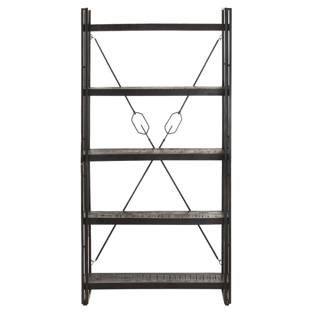 vidaXL Industrial Style 5-Tier Bookcase - Black Stained Solid Mango Wood and Sturdy Powder-Coated Steel Frame - House Decor and Storage Solution