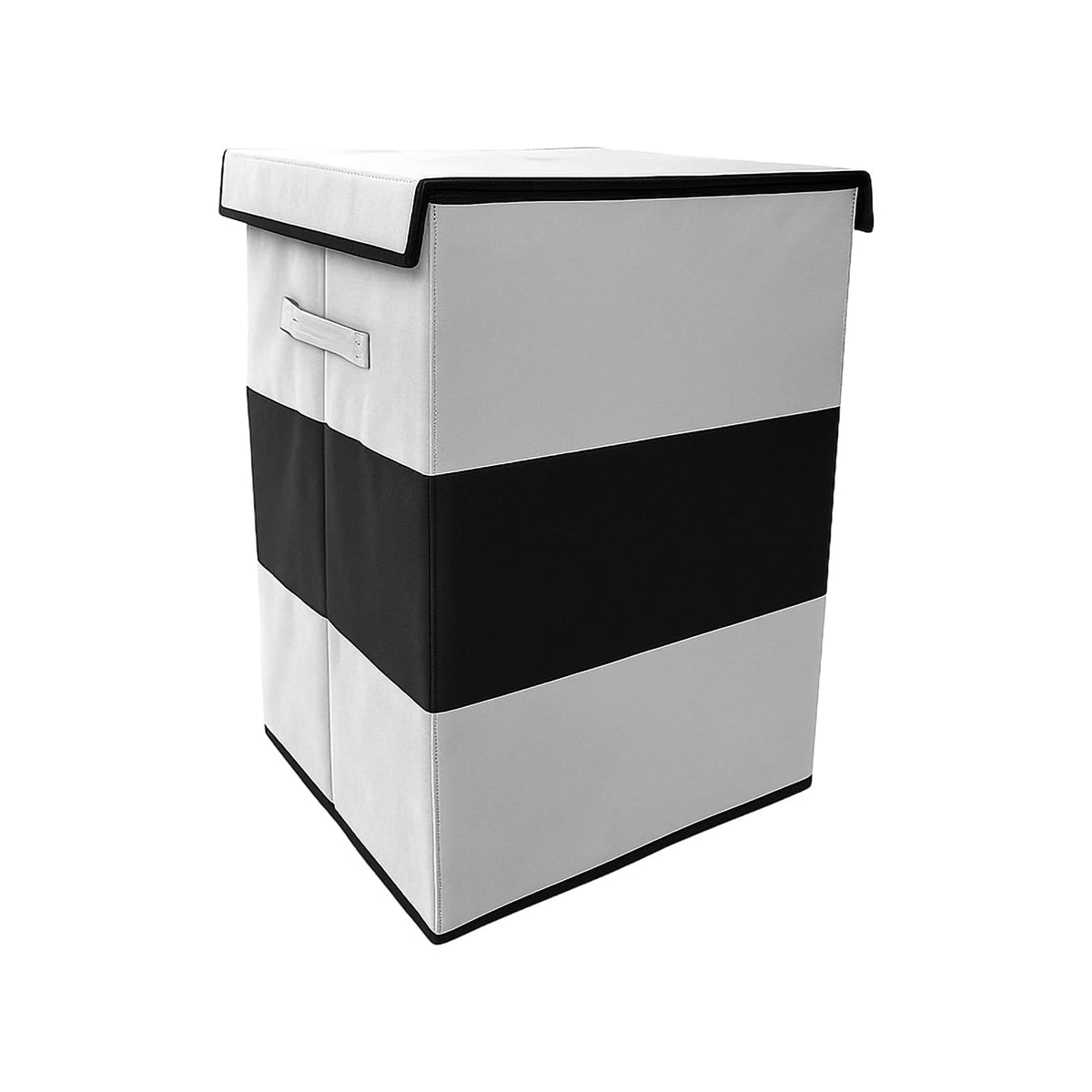 Foldable Laundry Hamper Basket with Lid, Black and White, 75L Large Storage, Lightweight with Attached Handles, 37x35x60 cm (4)