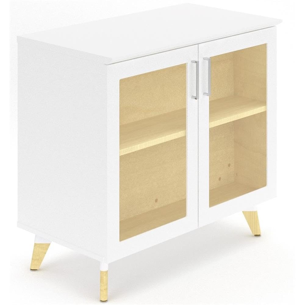 Safco Resi Modern White Multi Level Wood Storage Cabinet with Glass Doors