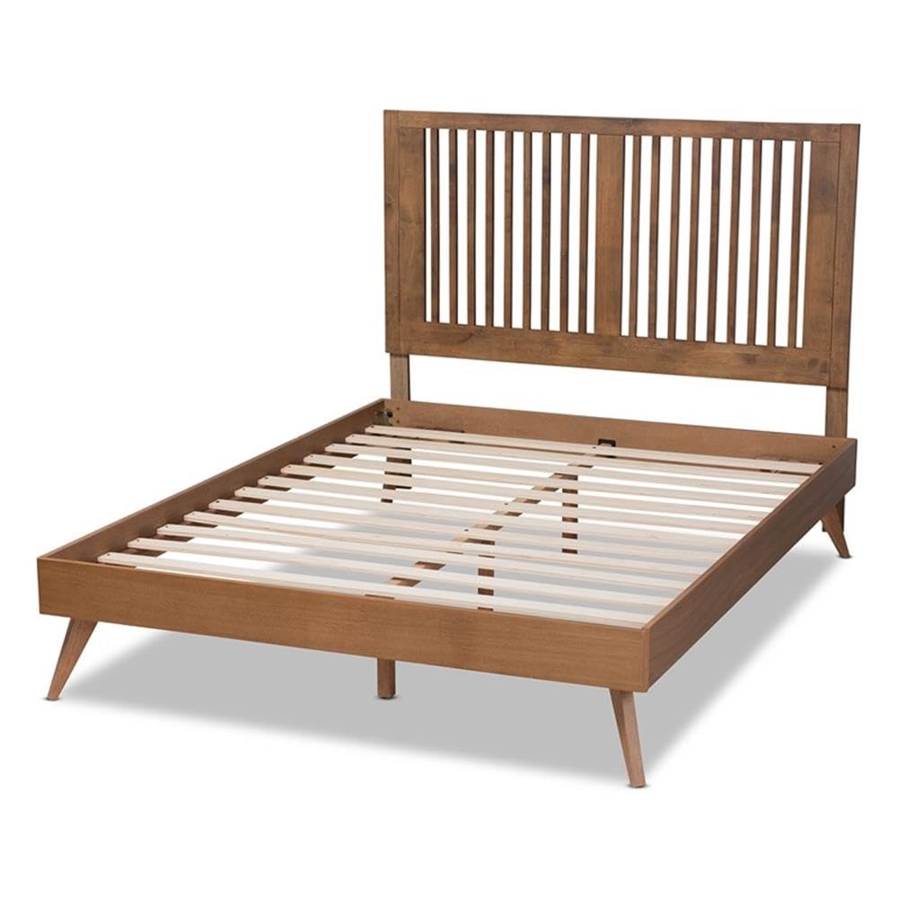 Baxton Studio Takeo Mid-Century Modern Transitional Ash Walnut Finished Wood Queen Size Platform Bed