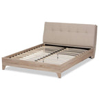 Baxton Studio Adelia Mid-Century Light Beige Whitewash Queen Size Platform Bed