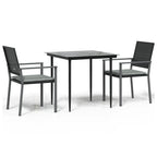 "vidaXL 3 Piece Patio Dining Set with Cushions in Black, Outdoor Poly Rattan and Steel Furniture for Garden, Patio - Includes Table and Chairs"